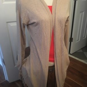 Fringe edge long cardigan